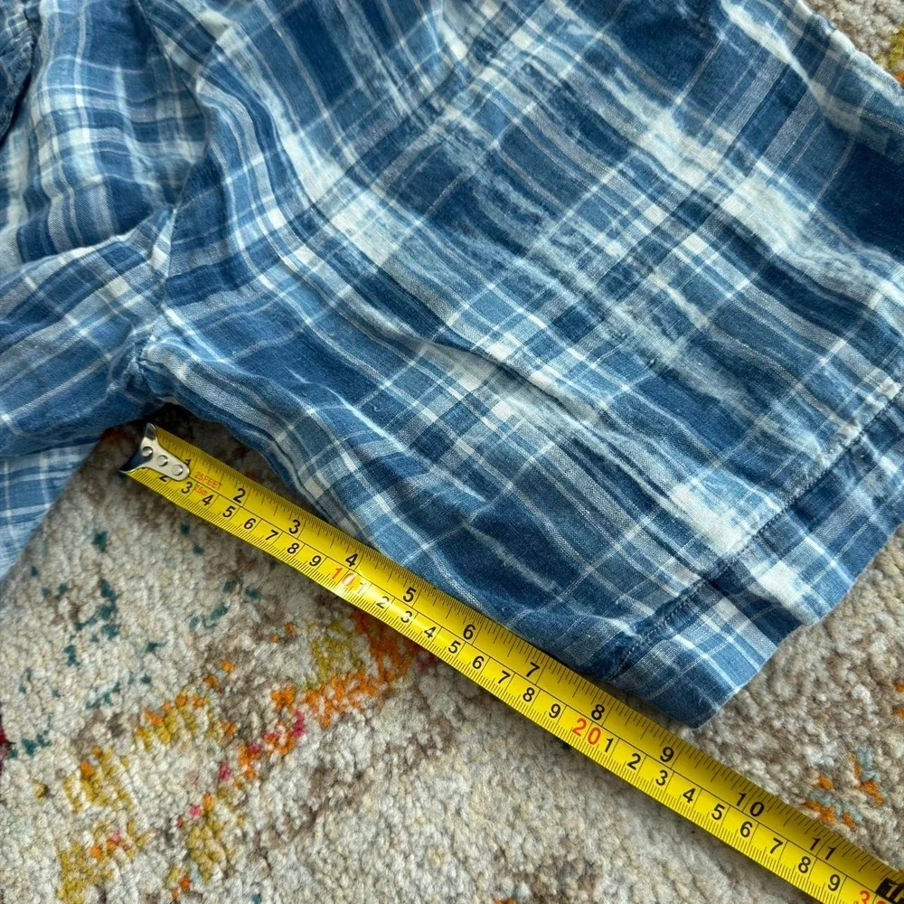 Ralph Lauren Authentic India Madras 100% Linen Plaid Shorts Blue White Mens 30W